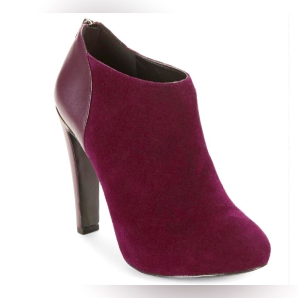 Nine West Brienne Women’s Wine Plum Leather Suede Rear Zip Heeled Booties 6.5